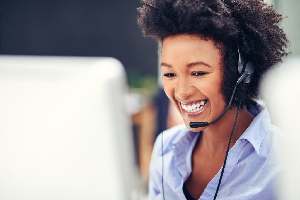 A woman working in a call center